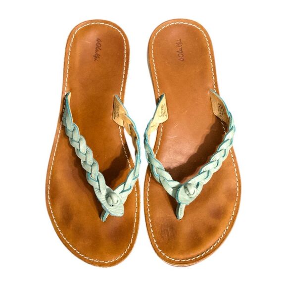 OluKai Kahiko Teal Braided Flip Flops Sandals, women’s size 7. Brown tan leather - Picture 1 of 11